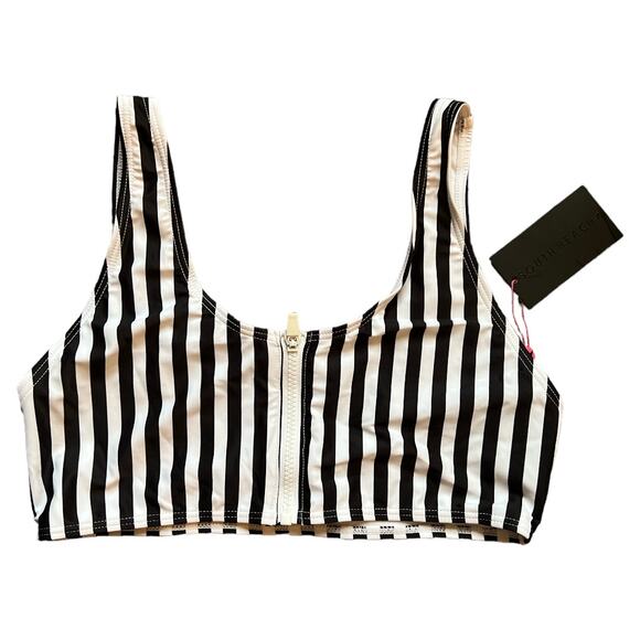 South Beach Black White Stripes Print Swim Top, US14/L - Picture 1 of 7